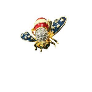 JOAN RIVERS GOLDTONE RHINESTONE AMERICAN FLAG PATRIOTIC BEE PIN BROOCH